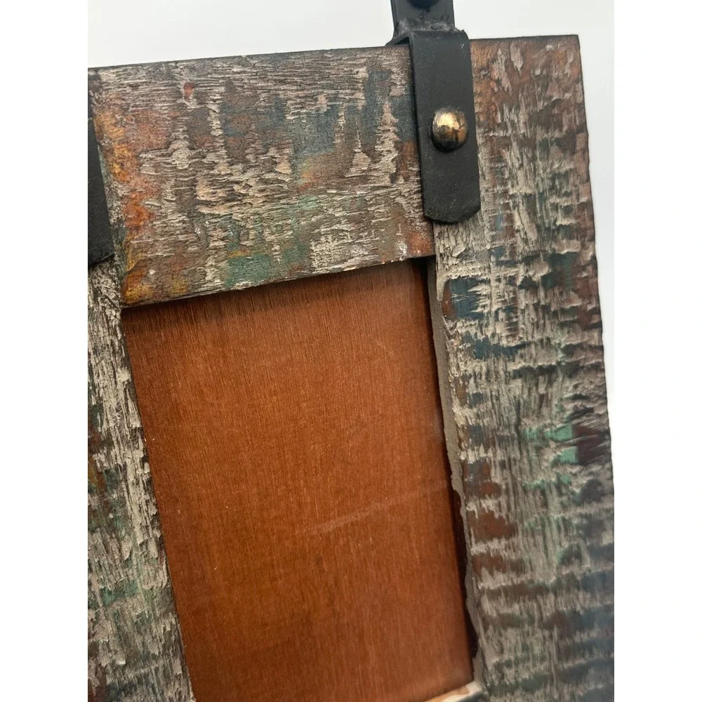 Picture Photo Frame Tabletop 4x6 Multi Distressed Wood Rustic Metal Stand Farm